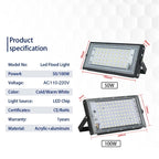 50W 100W IP65 LED Flood Light SMD2835 CRI 85+ 180° AC 110V 220V Warm Cool White 4-Pack