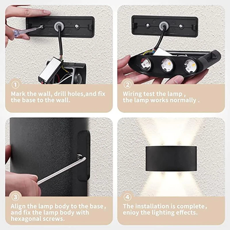 Modern LED Wall Sconce Up Down 6 Sizes Black White 3000K 6500K Waterproof AC 85-265V