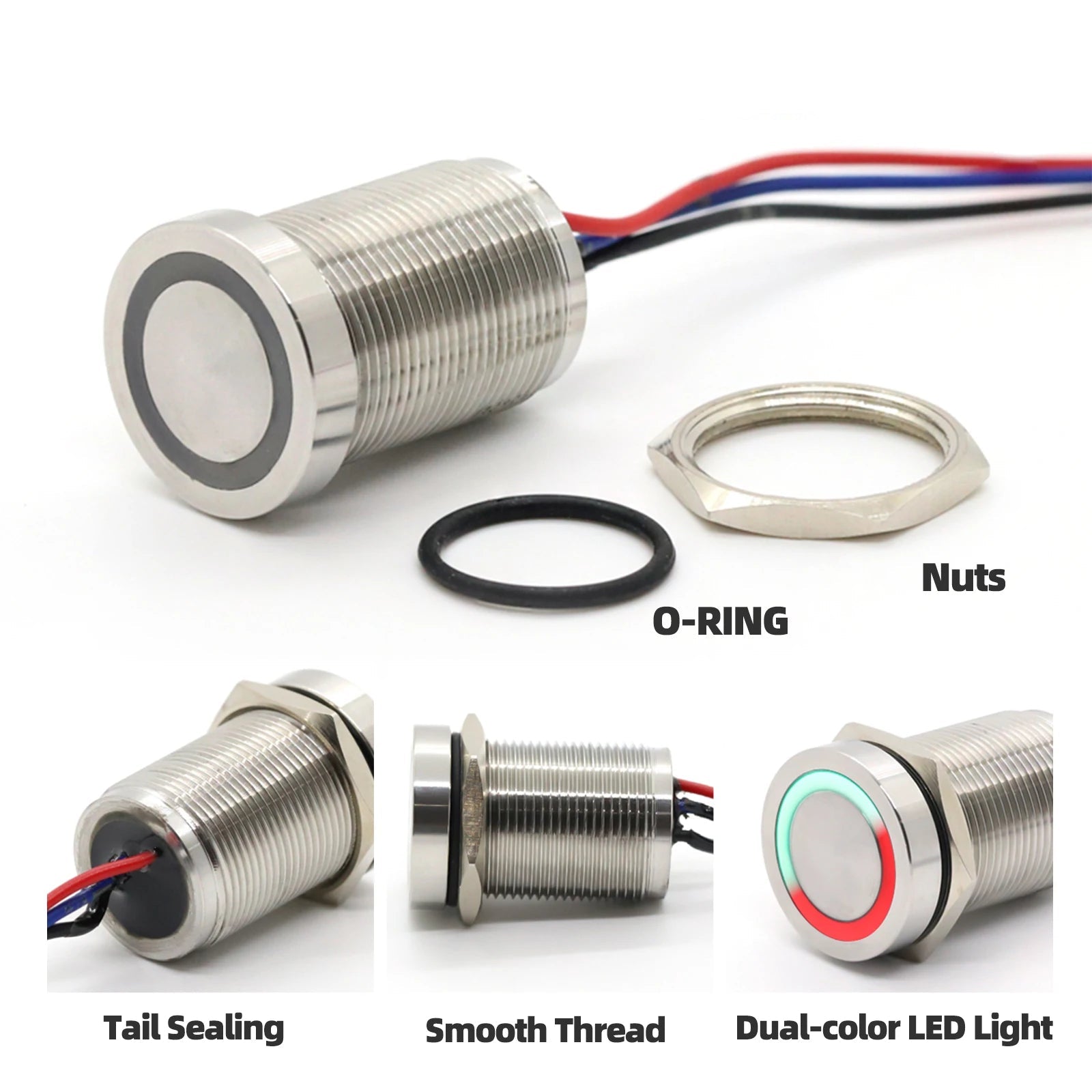 IP68 IP69K Capacitive Touch Push Button Switch 16mm 18mm 22mm 5V 12V 24V DC Momentary or Latching Red Green Bicolor LED Plastic