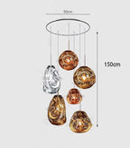 Modern Glass Iron Pendant Chandelier 3-21 Heads Round Linear Black Silver Gold AC 90-265V