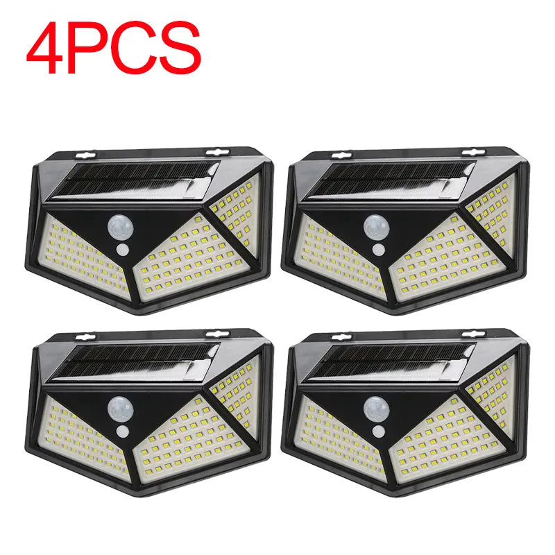 Solar LED Outdoor Wall Light 100 LED PIR Motion Sensor IP65 Waterproof 4-Mode Garden
