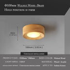 Walnut Wood Copper LED Ceiling Spotlight Acrylic Shade Knob Switch AC 90-260V Concealed or Surface Mount Warm White Changeable Living Room