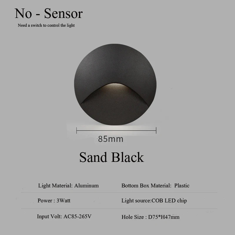 3W IP65 Recessed LED Stair Step Wall Lamp 85mm AC 100-240V White Black Gray Warm Cool White