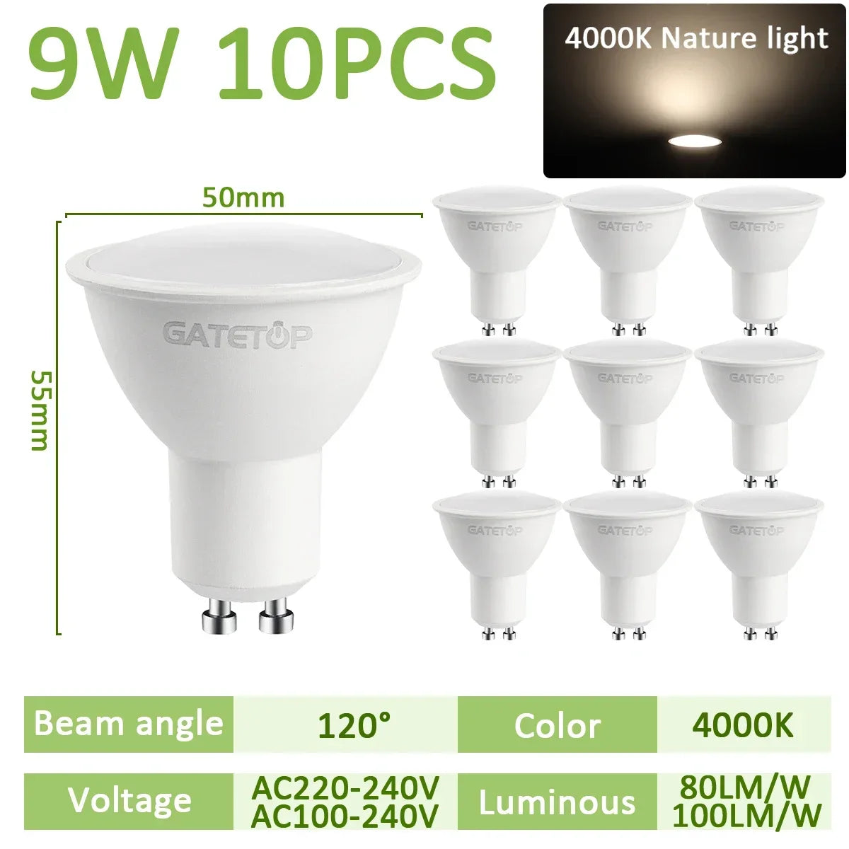 GU10 LED Spotlight Bulb SMD 2835 9W 38 or 120 Degree CRI 80 AC 100-240V No Flicker Track Lighting Living Room 10 Pack