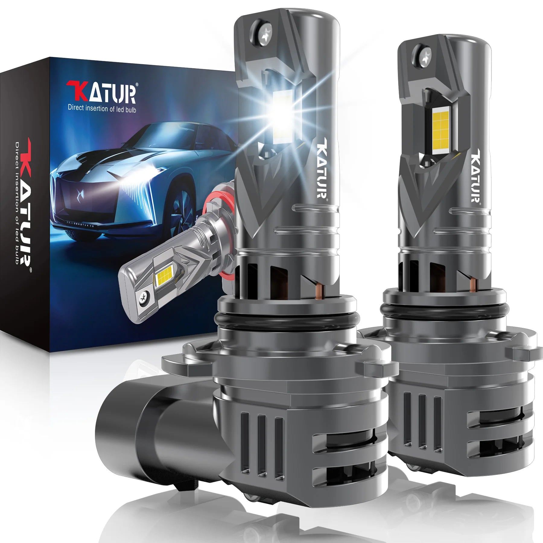 KaTur H1 H3 H4 H7 H8 H11 9005 9012 LED Headlight Bulb 6500K 360° Plug-Play 12V 2 Pack