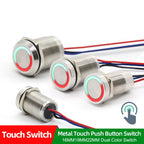IP68 IP69K Capacitive Touch Push Button Switch 16mm 18mm 22mm 5V 12V 24V DC Momentary or Latching Red Green Bicolor LED Plastic