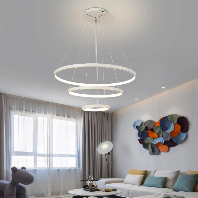 Modern LED Ring Chandelier Iron Brushed Remote Control Dimmable AC 90-260V Dining Bedroom
