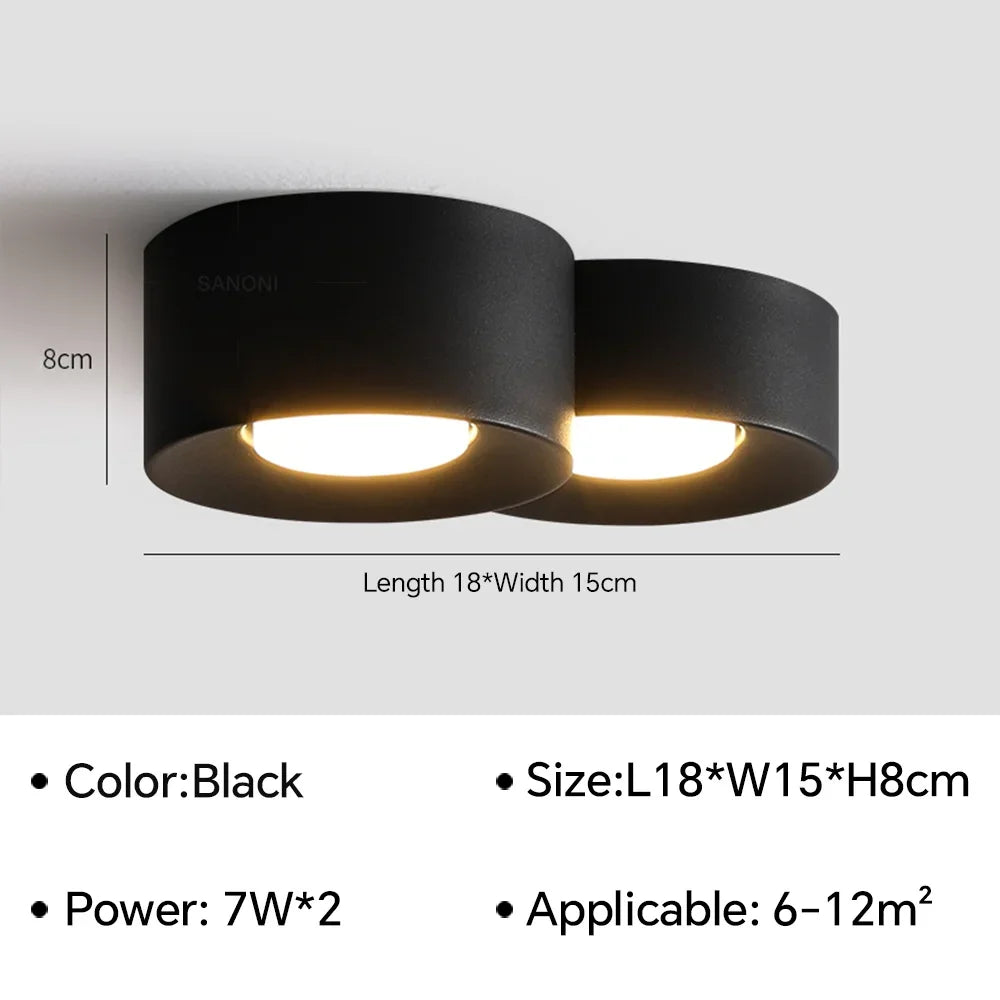 Modern LED Cylinder Surface Mounted Ceiling Spotlight 7W 14W 21W Single Double Triple Head Iron Acrylic AC 90-260V Bedroom Hallway White Black