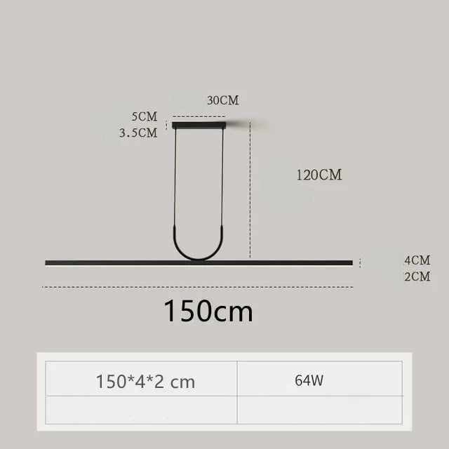 Nordic Long LED Pendant Light Iron 80cm 100cm 120cm 150cm Black White Kitchen Island 90-260V