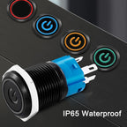 IP65 Waterproof Illuminated Metal Push Button Switch 16mm 19mm 22mm 3A Momentary or Latching LED 3-220V Black Aluminum Alloy 1NO1NC