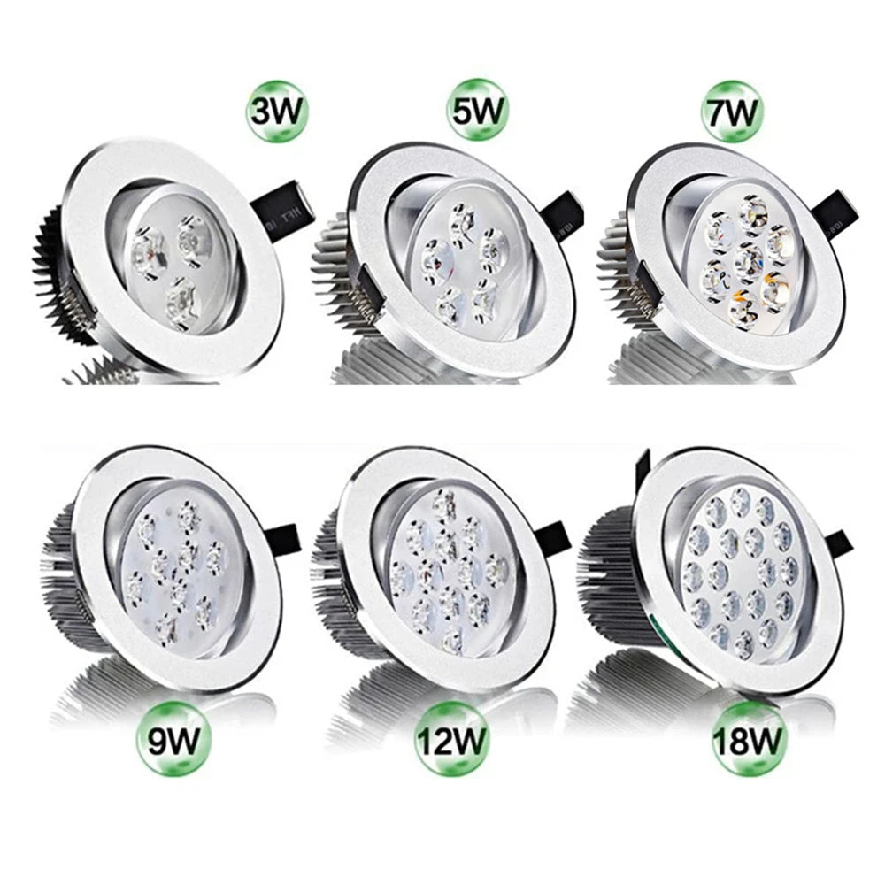Dimmable Round LED Recessed Ceiling Downlight 3W 4W 5W 7W 9W 12W 18W AC85-265V