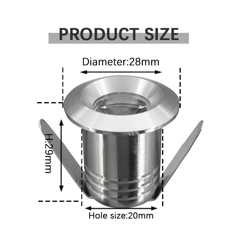 Mini LED Recessed Spotlight 1W 3W AC 85-265V or DC 12V 20mm Cutout 25 Degree Aluminum Brushed Nickel 4 Pack or 10 Pack Showcase