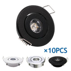 10-Pack 1W 3W Mini LED Recessed Spotlight 45° CRI 80+ IP52 D52mm AC 85-265V White Black Silver