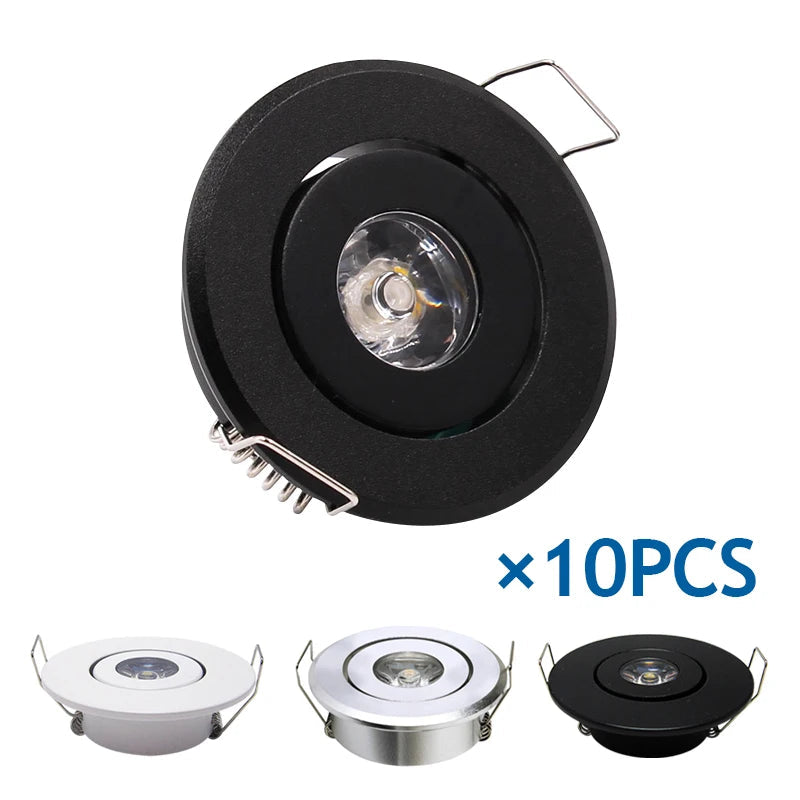10-Pack 1W 3W Mini LED Recessed Spotlight 45° CRI 80+ IP52 D52mm AC 85-265V White Black Silver