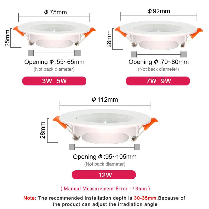 Ultra-Thin COB LED Recessed Downlight 5W 7W 9W Epistar 60° CRI 85+ AC 110-240V
