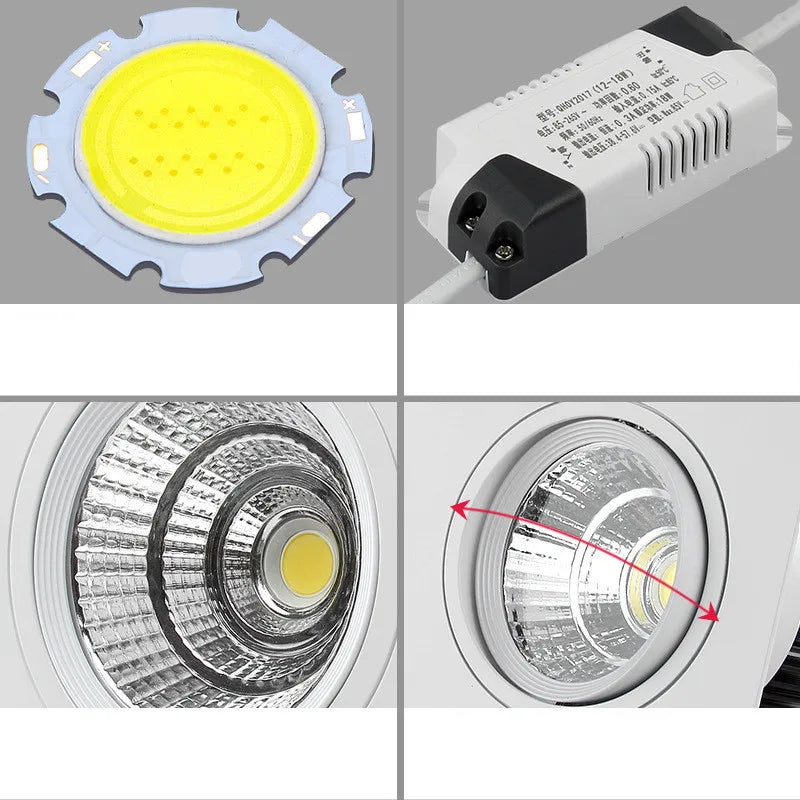 Dimmable COB LED Recessed Downlight 7W-15W Single Double Triple Head 24° CRI 85+ AC 85-265V