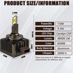 D1S D2S D3S D4S D5S D8S LED Headlight Bulb 110W 6500K E-Mark CE DC 12V HID Replacement