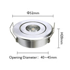 Mini Dimmable LED Recessed Downlight 1W 3W 52mm 45° CRI 80+ IP52 AC 85-265V 6 Pack
