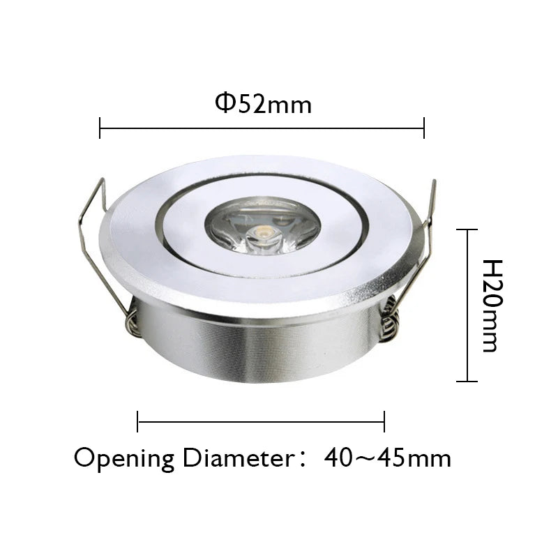 Mini Dimmable LED Recessed Downlight 1W 3W 52mm 45° CRI 80+ IP52 AC 85-265V 6 Pack