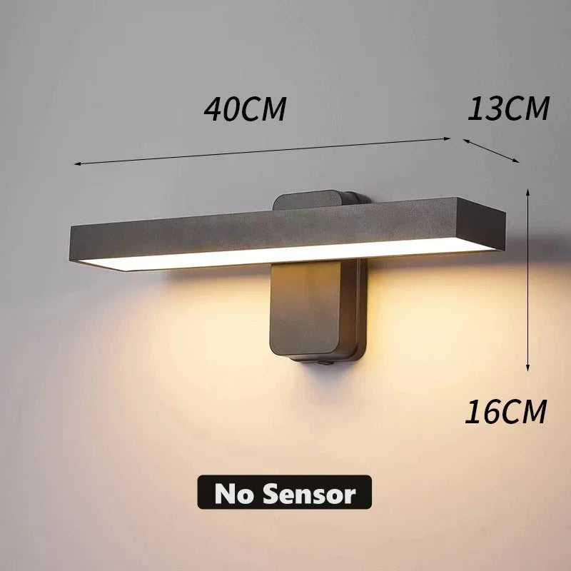 PIR Motion Sensor LED Wall Lamp IP65 340° Rotatable 20-50cm Warm White AC 85-265V Black