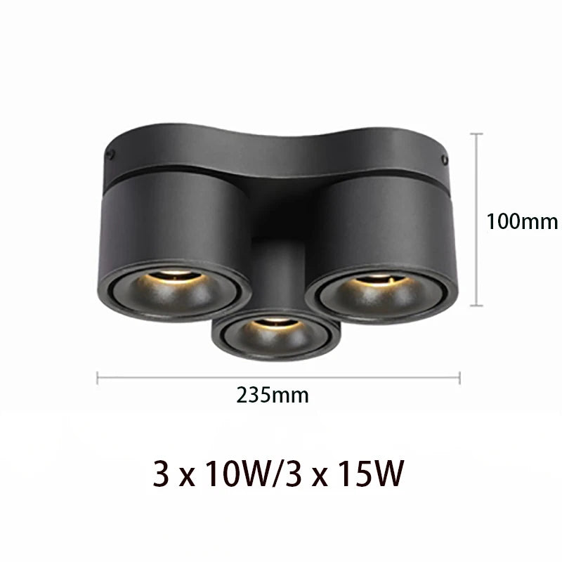 90° Fold 350° Rotate Dimmable COB LED Ceiling Downlight 10W 15W CRI 90+ AC 85-265V Black