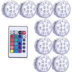 IP68 Submersible LED Pool Light 10 LED RGB 16 Colors Remote Control Battery Powered 2.4W Vase Fish Tank Pond Party 7x7x2.8cm