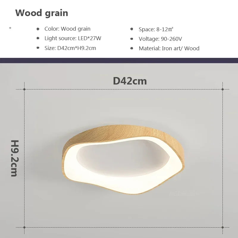 Nordic Wood Grain LED Ceiling Light Dimmable Remote Control 42cm 52cm Acrylic Iron Surface Mount AC 90-260V Bedroom Living Room