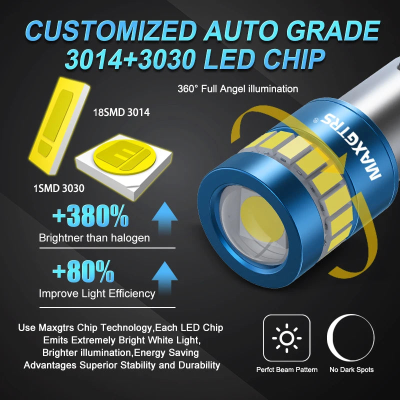 BA9S BAY9S BAX9S LED Bulb 2-Pack 10W Canbus 3030+3014 300lm 12V-24V Interior Parking
