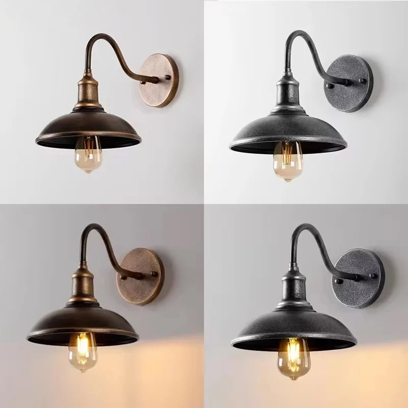 Vintage Iron IP65 Outdoor LED Wall Lamp E26 E27 D24-30cm Black Archaize Silver Gold AC 90-260V