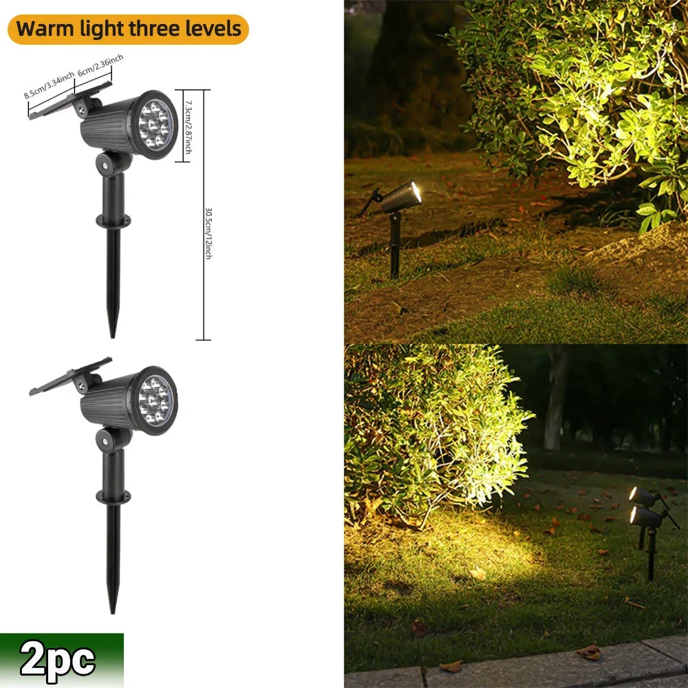 Solar LED Spotlight IP65 Waterproof 9 LED RGB 3 Lighting Modes 180 Degree Adjustable ABS Stake or Wall Mount Garden Yard Landscape