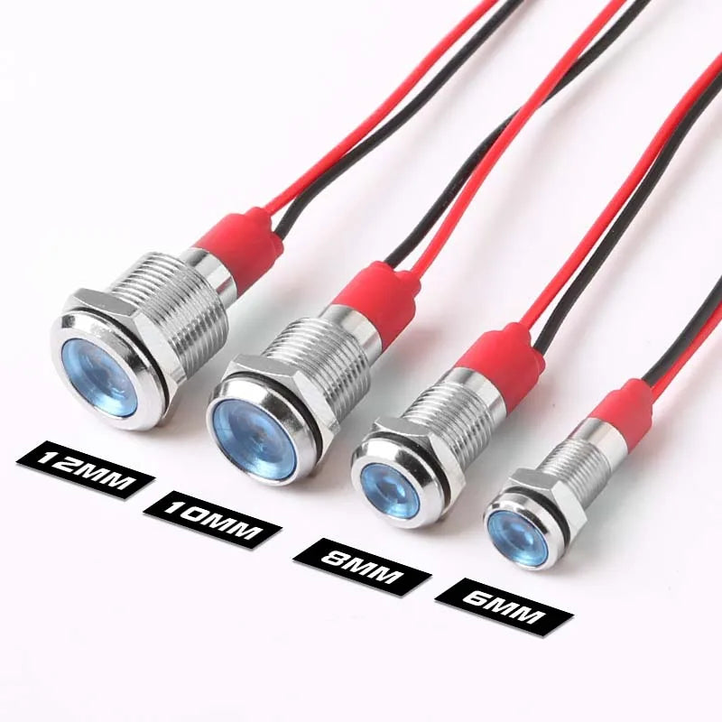 Metal LED Indicator Pilot Light Copper IP66 Waterproof 6mm 8mm 10mm 12mm Panel Mount AC DC 3-220V Red Yellow Blue Green White