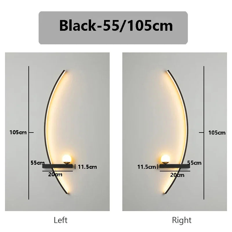 Modern C-Line LED Wall Sconce 12-20W Dimmable Remote CCT 3000-6000K Black Gold AC 90-260V