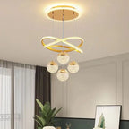 Modern LED Chandelier Iron Acrylic Semi Flush Mount 400mm Up and Down Shadeless AC 110-260V Black Gold Dining Room Living Room
