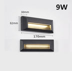 6W 9W 12W IP65 LED Wall Lamp Black Aluminum Tempered Glass AC 85-265V DC 12V Warm Cool White