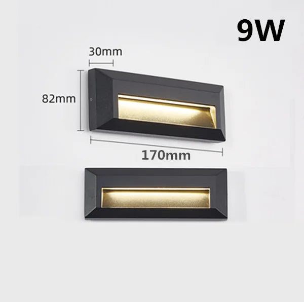 6W 9W 12W IP65 LED Wall Lamp Black Aluminum Tempered Glass AC 85-265V DC 12V Warm Cool White
