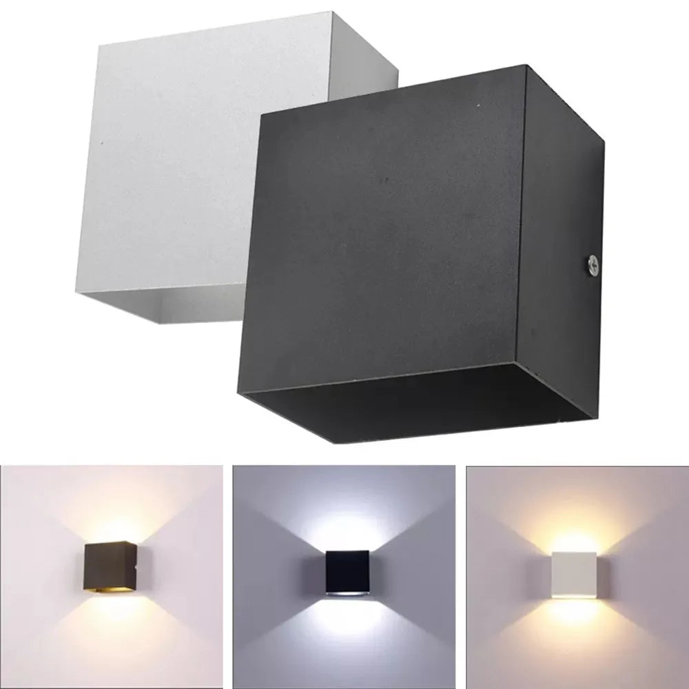 6W 12W IP65 COB LED Wall Lamp 90-100lm/W 100° Adjustable AC 85-265V White Black 100x100mm