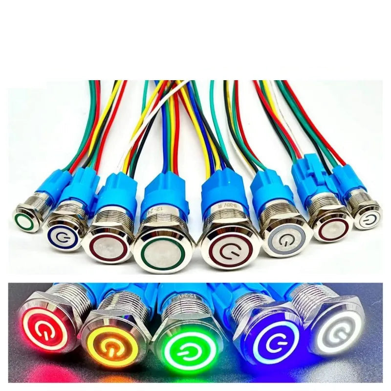 Waterproof LED Metal Push Button Switch 12mm 16mm 19mm 22mm 5A Momentary Latching 5-220V