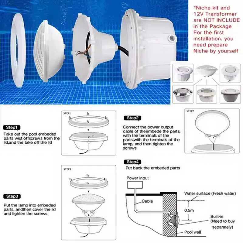 PAR56 LED Swimming Pool Underwater Light 18W 25W 35W 45W IP68 AC 12V RGB Remote