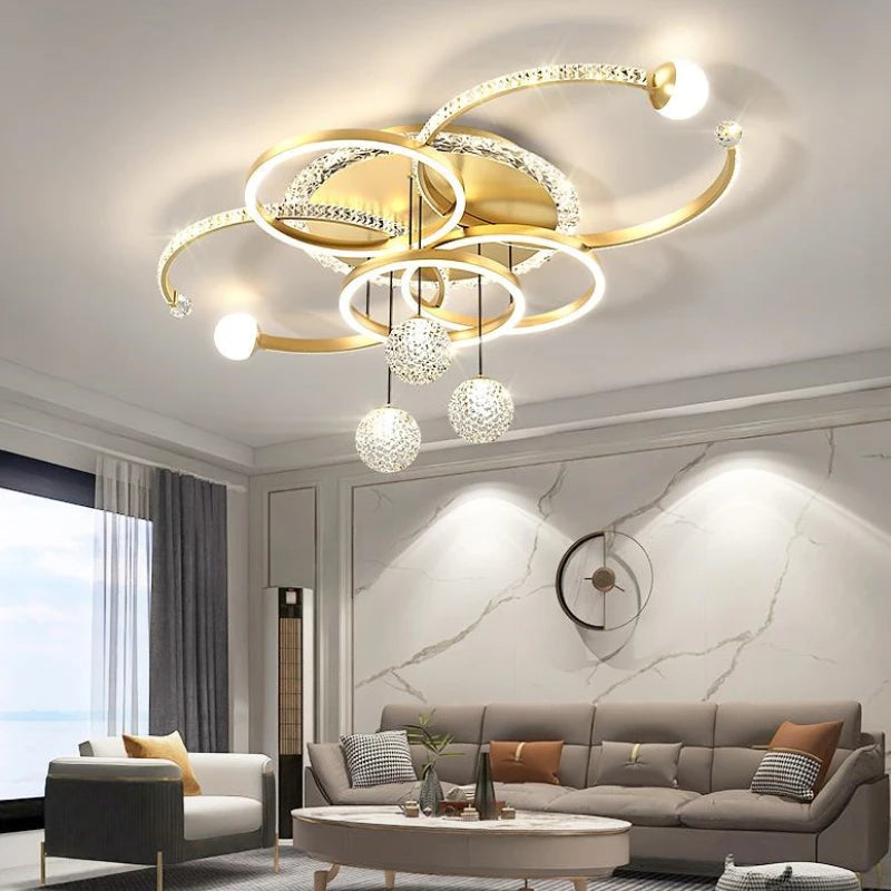 Modern Luxury LED Pendant Chandelier Iron Acrylic White Gold Black Dimmable Remote 85-265V