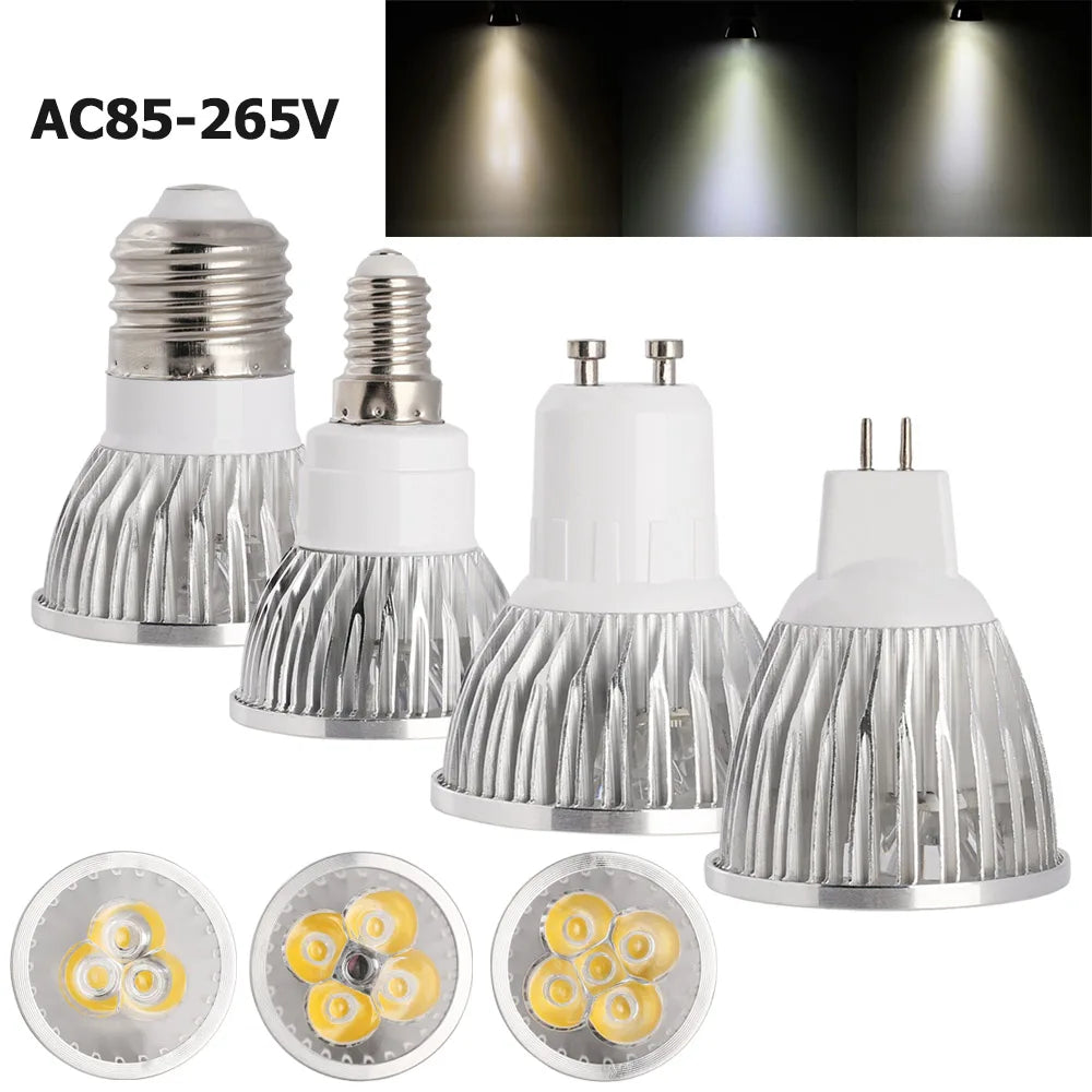 9W 12W 15W Multi-Chip LED Spotlight GU10 E27 E14 MR16 CRI 80+ 45-60° AC 85-265V 3-Color