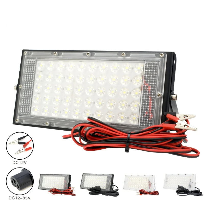 50W DC 12-85V IP65 LED Portable Flood Light 5000lm CRI 85+ 180° SMD2835 Battery Connect