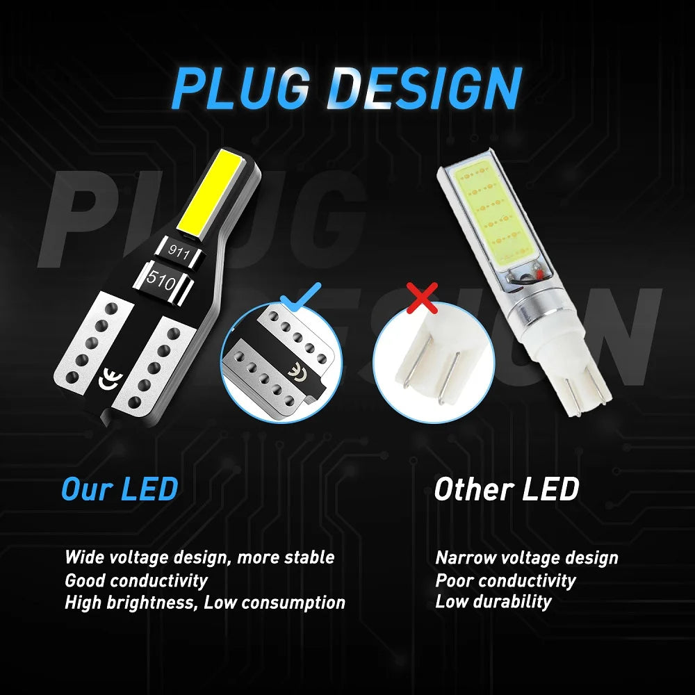 T10 W5W 194 LED Bulb 2-SMD7020 100lm DC 12-14V Car Interior Dome Map License Plate 10-Pack