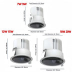 Dimmable COB LED Recessed Downlight 7W 9W 12W 15W 18W 20W 4 Beam Angles CRI 92+ 85-265V