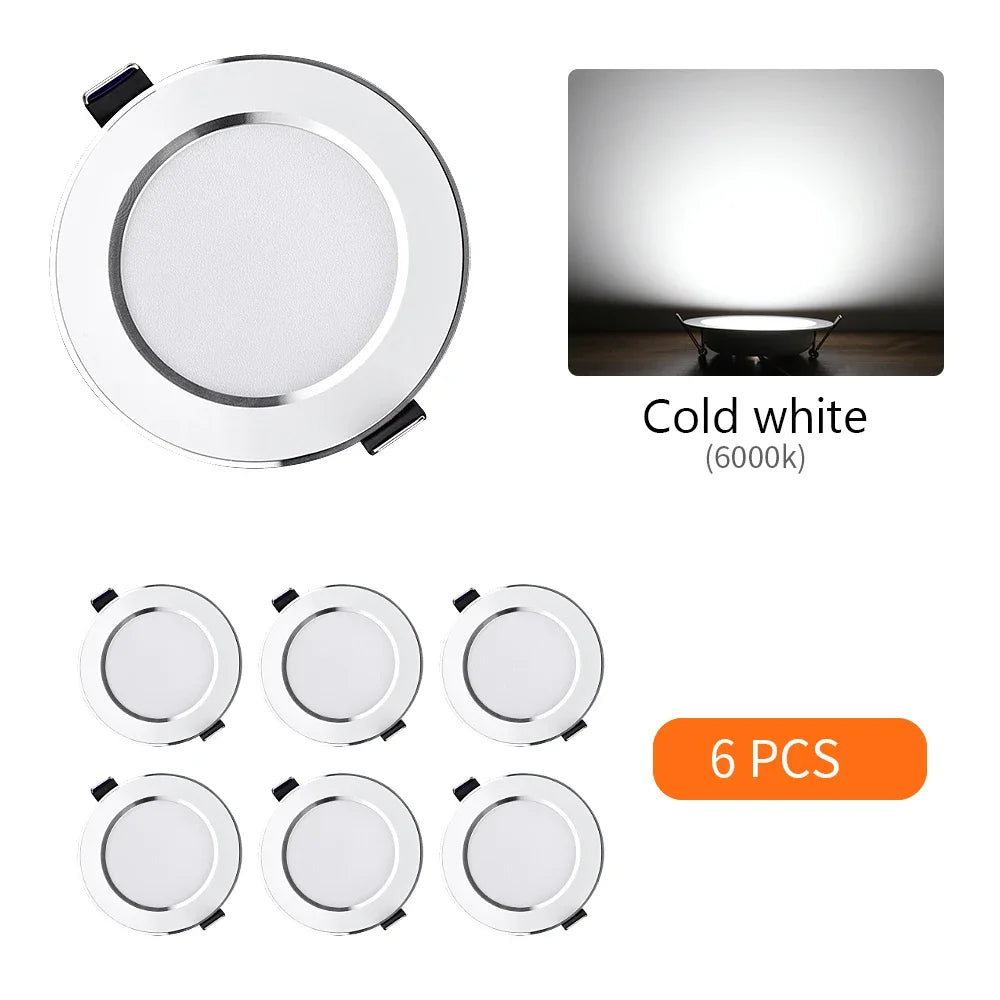 LED Recessed Downlight 5W 9W 12W 15W Aluminum CRI 80 Single Color or 3 Color Switching AC 110V or 220V 6 Pack or 12 Pack Round Ceiling Spot