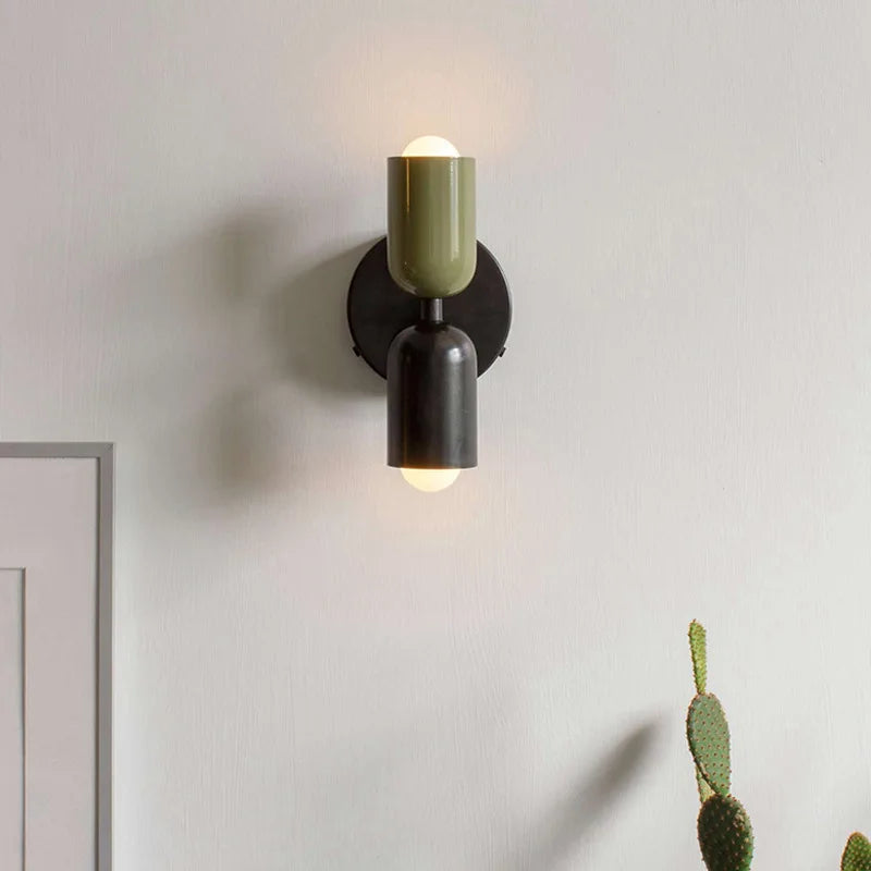 Nordic Macaron LED Wall Lamp E26 E27 2-Light Iron Bedside Sconce Bedroom Living Room