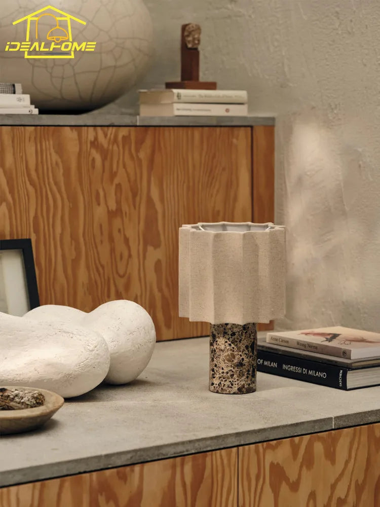 Marble USB Rechargeable Table Lamp Touch Dimmable Fabric Shade Vintage Nordic AC 90-260V