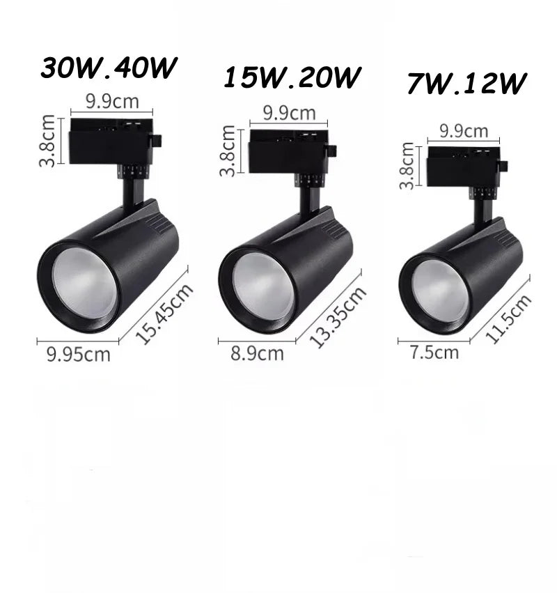 Dimmable COB LED Track Light 7W 12W 15W 20W 30W 40W 100lm/W Multi-Angle AC 110-240V Black White