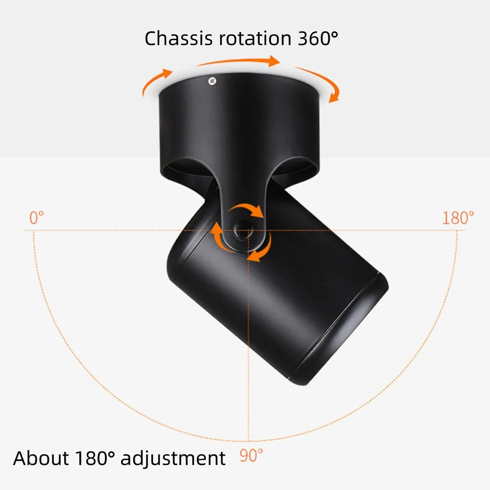 Dimmable 360-Degree Rotating COB LED Surface Downlight 10W 15W 85-265V Black White