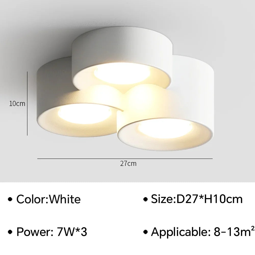 Modern LED Cylinder Surface Mounted Ceiling Spotlight 7W 14W 21W Single Double Triple Head Iron Acrylic AC 90-260V Bedroom Hallway White Black