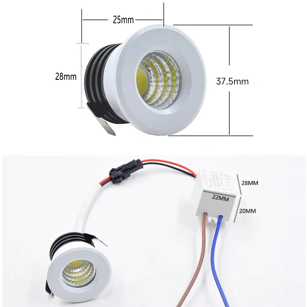 Mini 3W LED Recessed Spotlight 265lm 45° CRI 80+ IP42 D38mm 30mm Cutout Black White Silver Gold